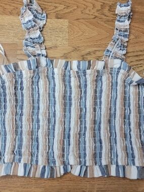 Altar'd State Blue, White & Tan Striped Smocked Tank